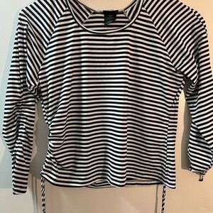 Juniors 3X Black White Stripe Long Sleeve Crew Neck Top